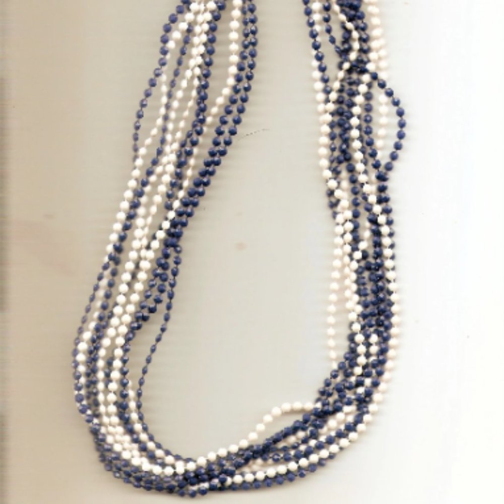 Vintage Blue White Plastic Bead Long Strand Necklace